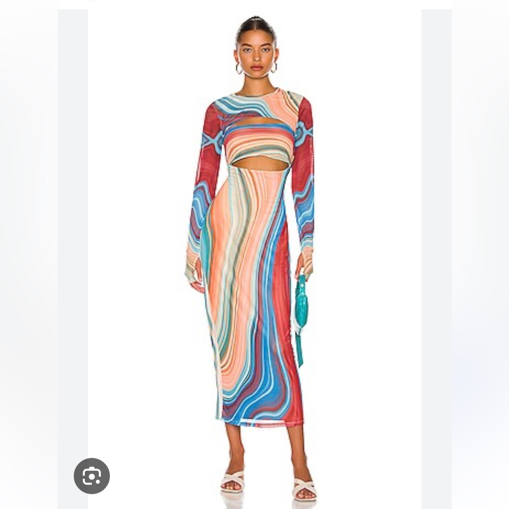 AFRM Matera Red and Blue Abstract Bodycon Dress